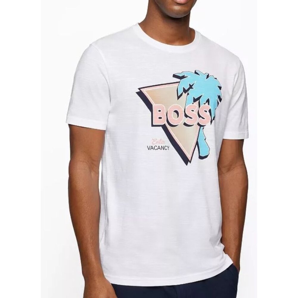 Hugo Boss Mens White T-Shirt With Graphic Print Cotton Blend Medium